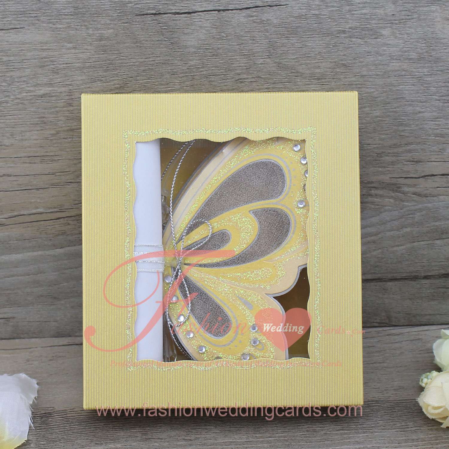 old Butterfly Wedding Invitation Scroll Cards